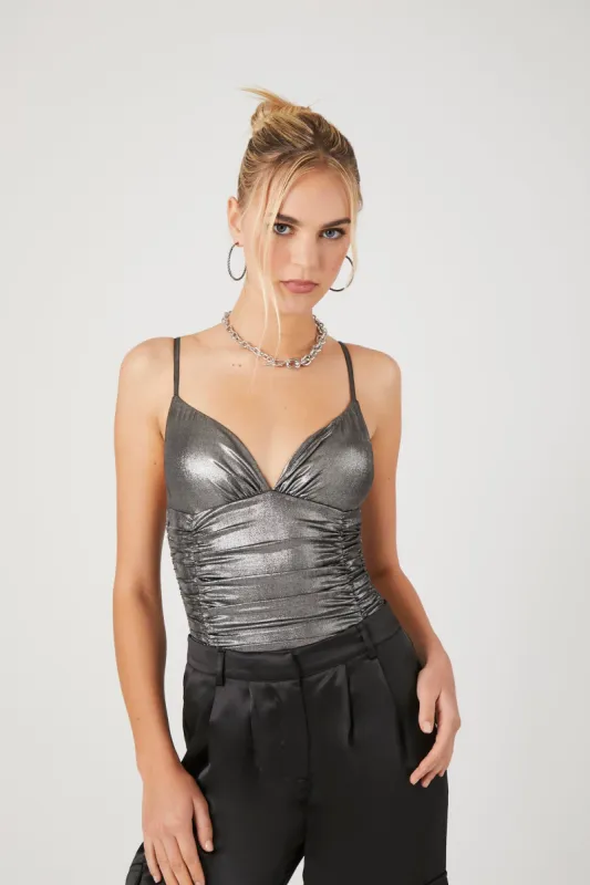 Metallic Ruched Bodysuit sold by Urban Planet