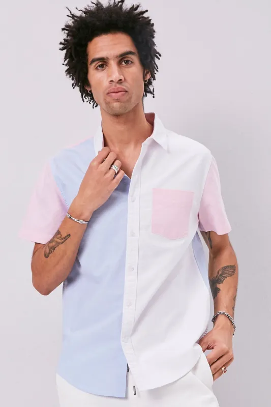 Colourblock Fitted Button-Up Top sold by Urban Planet