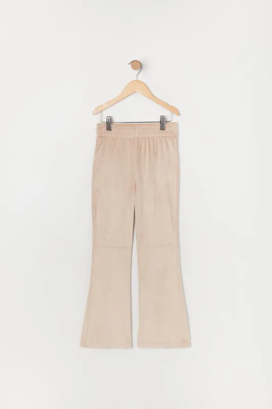 Girls Rhinestone Teddy Velour Flare Pant sold by Urban Planet