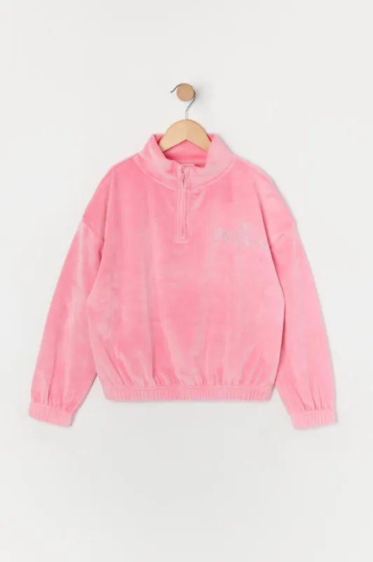 Girls Rhinestone Princess Velour Half Zip Sweatshirt sold by Urban Planet