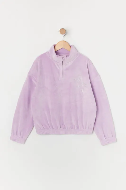 Girls Rhinestone Butterfly Velour Half Zip Sweatshirt sold by Urban Planet
