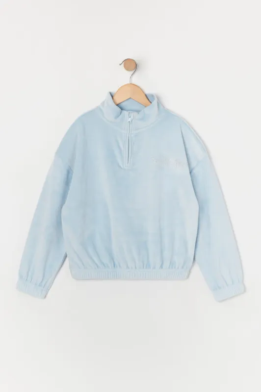 Girls Rhinestone Angel Velour Half Zip Sweatshirt sold by Urban Planet