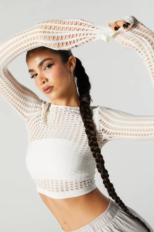 Open Knit Cropped Long Sleeve Top sold by Urban Planet