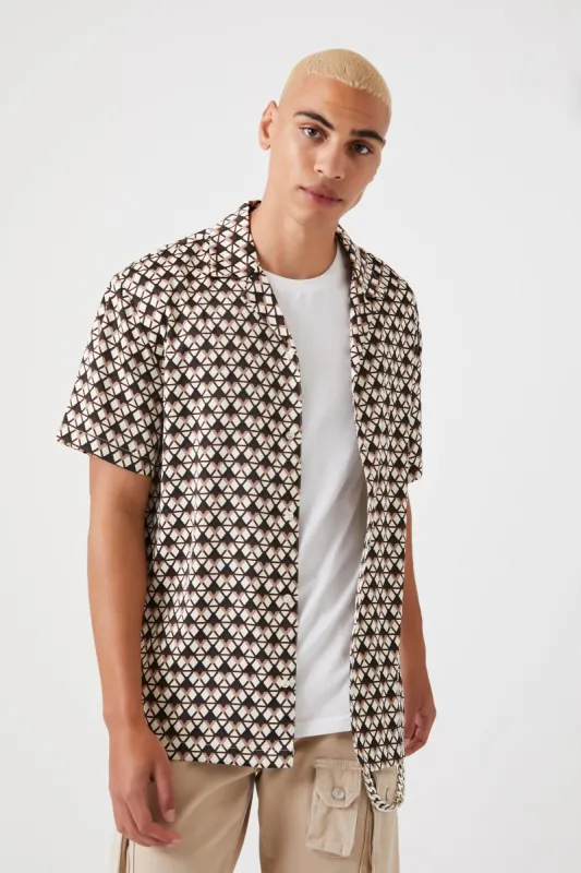 Satin Geo Print Button-Up Top sold by Urban Planet