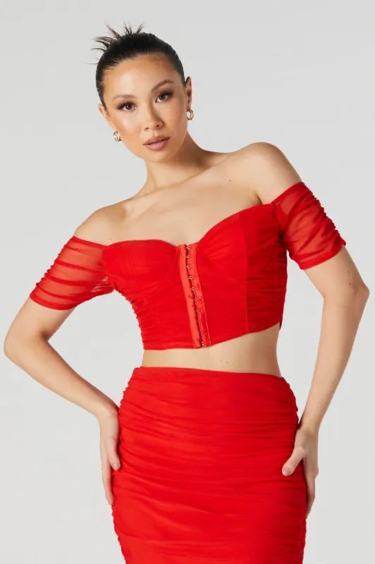 Haut court en filet ruché avec décolleté en coeur sold by Urban Planet