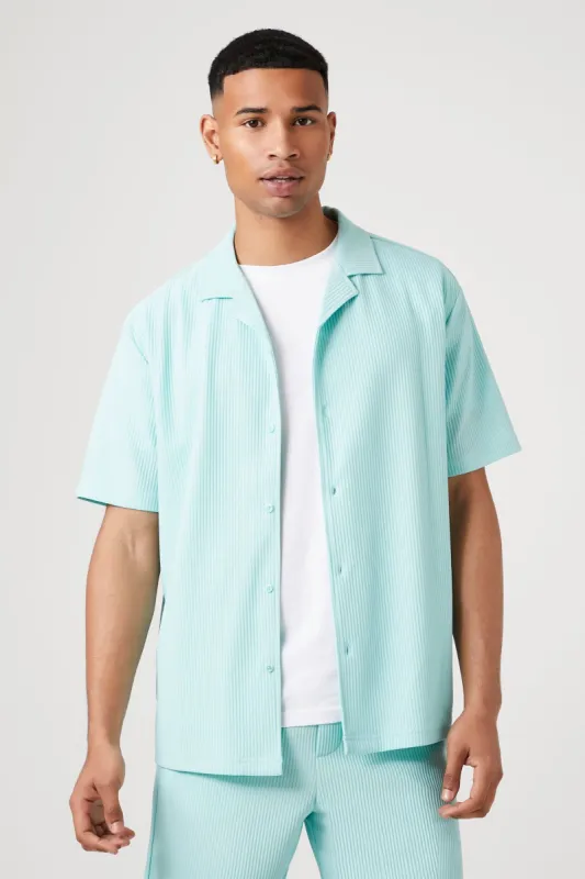 Ribbed Short Sleeve Button-Up Top sold by Urban Planet