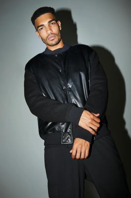 Faux Leather Varsity Jacket sold by Urban Planet