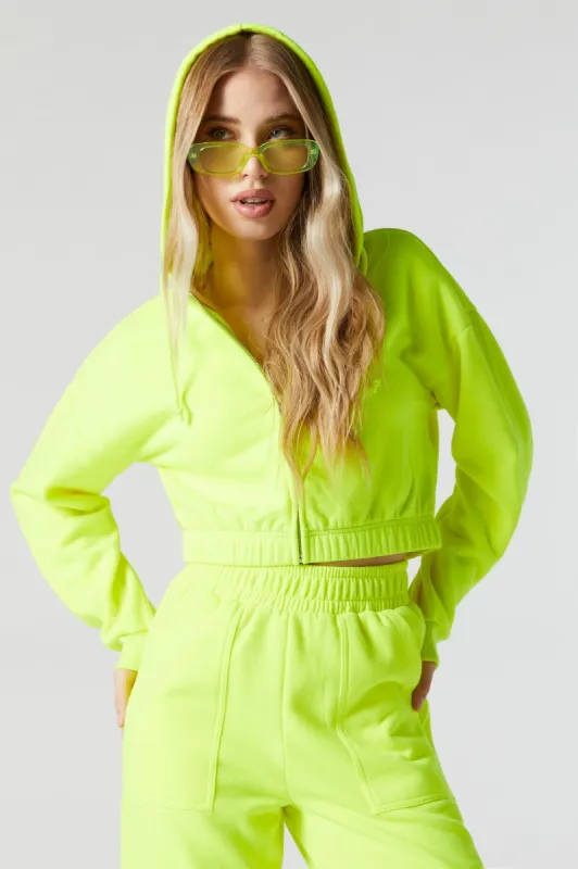 Cropped Zip-Up Fleece Hoodie sold by Urban Planet