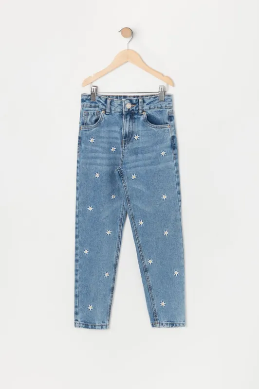 Girls Daisy Embroidered High Rise Mom Jean sold by Urban Planet