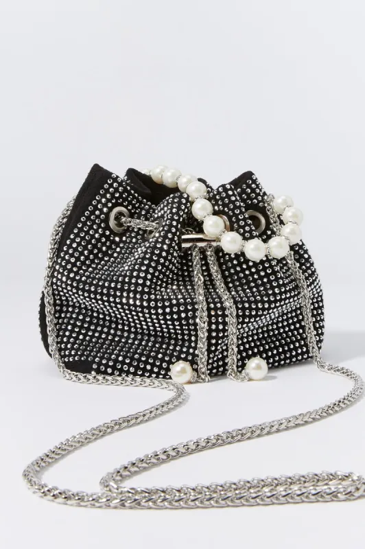 Sac avec poignée ornée de similiperles et pierres du Rhin sold by Urban Planet