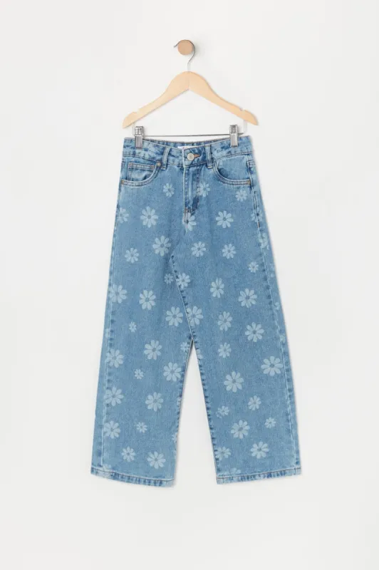 Girls Flower Print High Rise Wide Leg Jean sold by Urban Planet