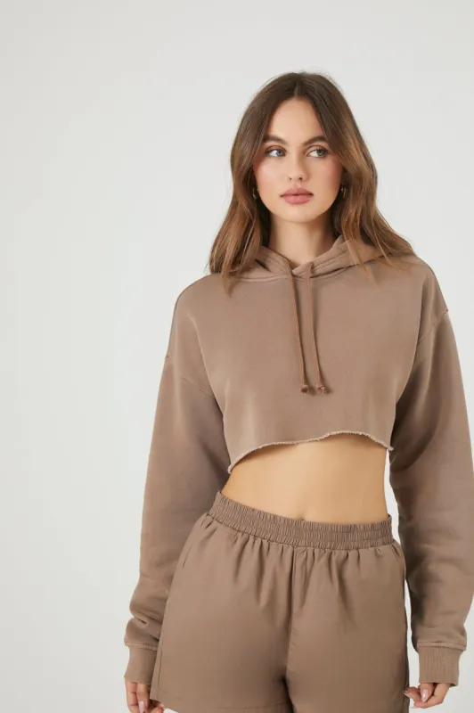 Fleece Raw Hem Cropped Hoodie sold by Urban Planet
