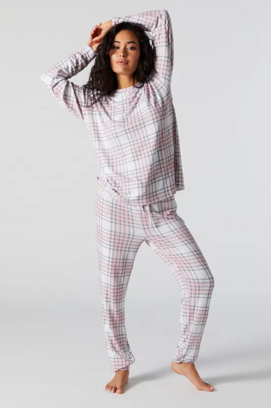 Pink Plaid Print 2 Piece Holiday Pajama Set sold by Urban Planet