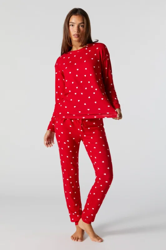 Heart Print 2 Piece Holiday Pajama Set sold by Urban Planet