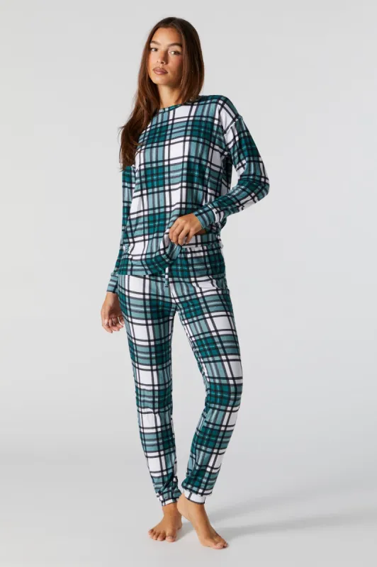 Green Plaid Print 2 Piece Holiday Pajama Set sold by Urban Planet