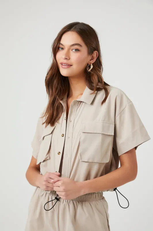 Toggle Drawstring Button-Up Top sold by Urban Planet