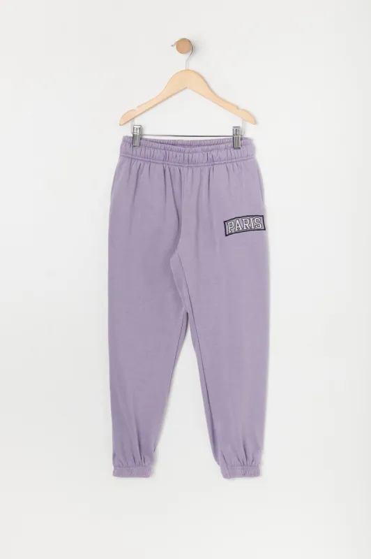 Girls Paris Embroidered Fleece Jogger sold by Urban Planet