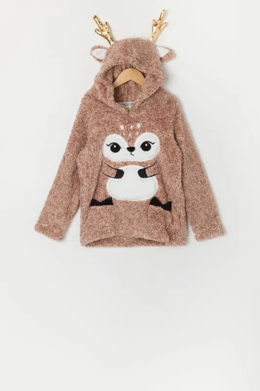 Girls Sherpa Reindeer Character Hoodie sold by Urban Planet