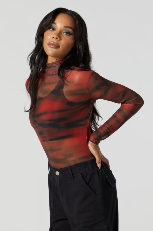 Red Mesh Mock Neck Bodysuit sold by Urban Planet