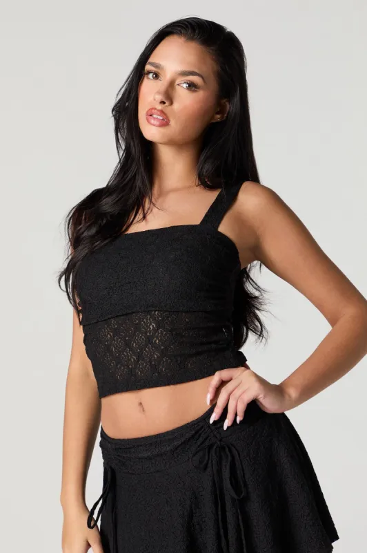 Débardeur en tricot et dentelle noir avec encolure carrée sold by Urban Planet