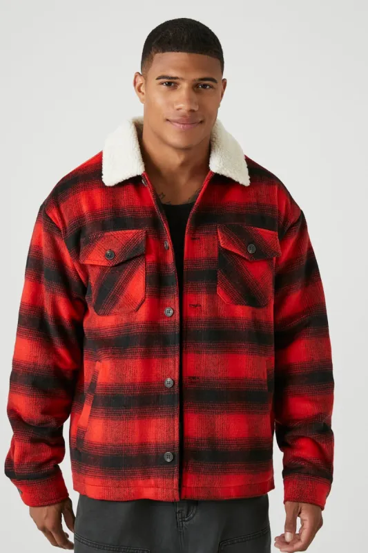 Sherpa Trim Plaid Jacket sold by Urban Planet