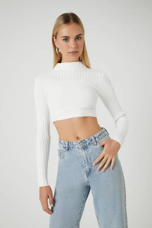 Ribbed Knit Mock Neck Crop Top sold by Urban Planet
