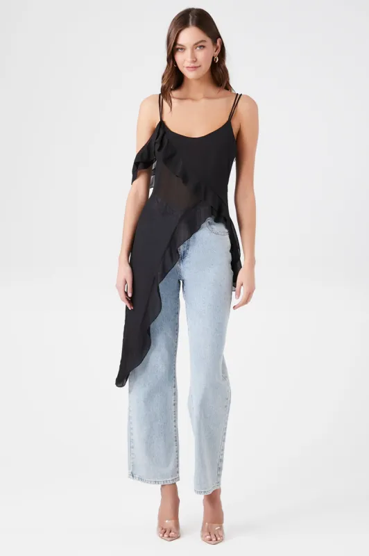 Camisole asymétrique diaphane volantée sold by Urban Planet