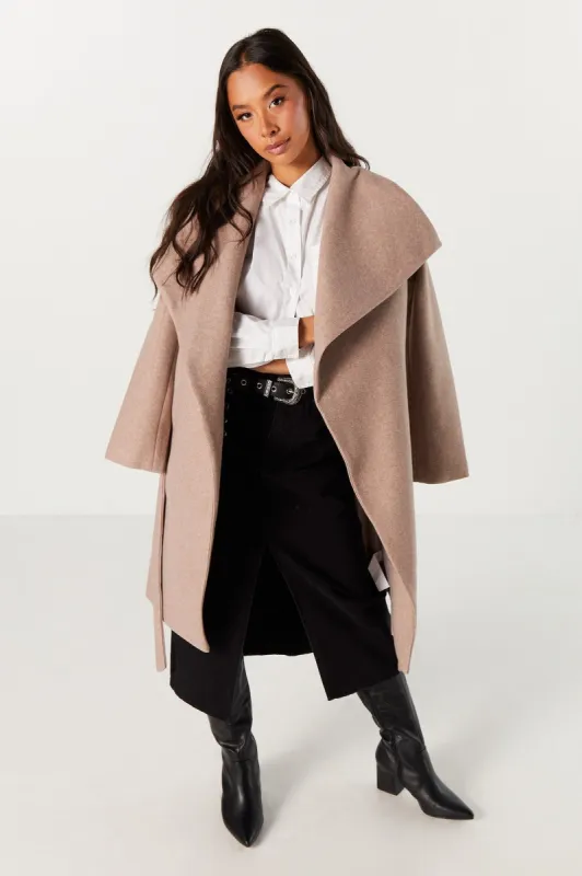 Belted Waterfall Coat sold by Urban Planet