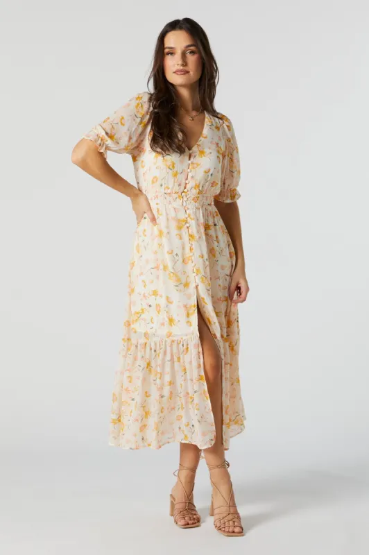 Robe midi boutonnée en chiffon à encolure en V sold by Urban Planet
