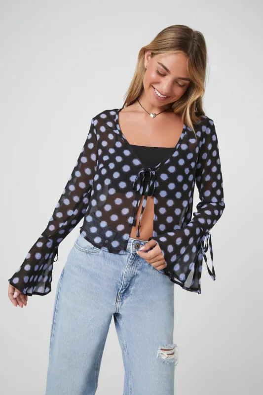 Sheer Polka Dot Front Tie Top sold by Urban Planet