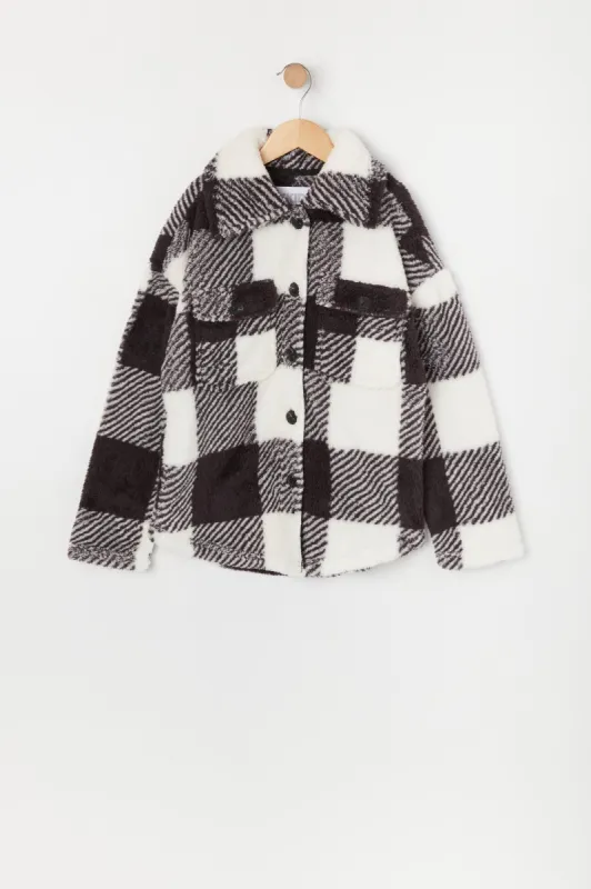 Girls Plush Plaid Shacket sold by Urban Planet