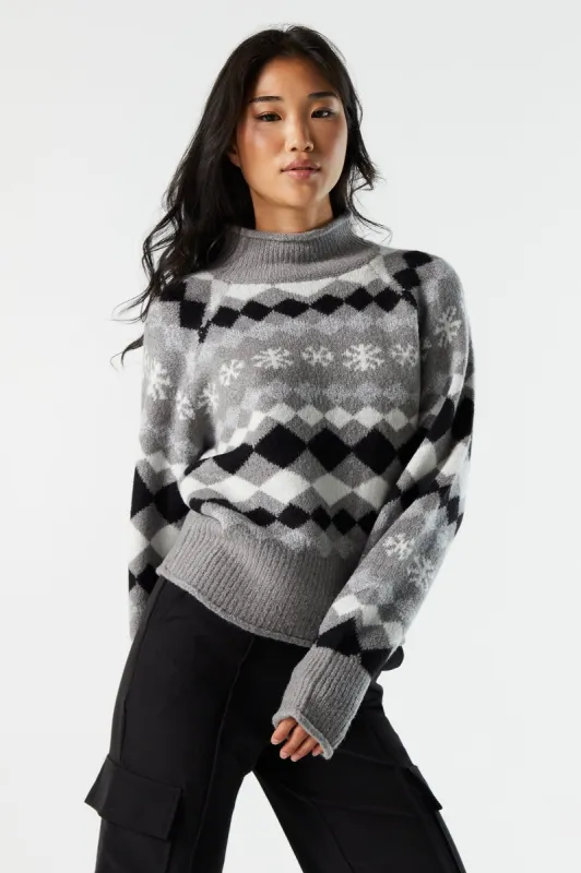 Col roulé en tricot jersey jacquard gris sold by Urban Planet