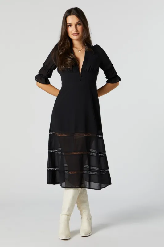 Chiffon V-Neck Quarter Sleeve Midi Dress sold by Urban Planet