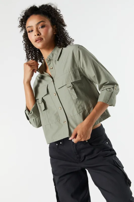 Oversized Poplin D-Ring Button-Up Top sold by Urban Planet