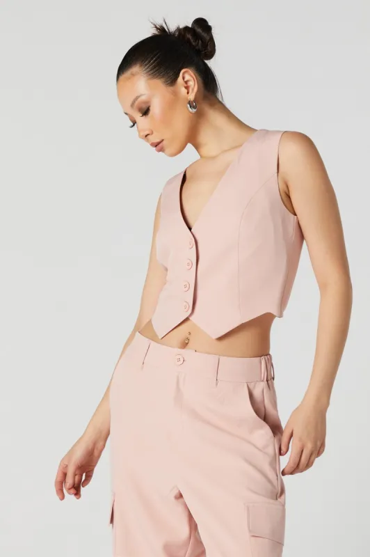 Button-Up Cropped Vest sold by Urban Planet