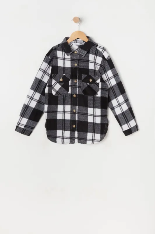 Girls Plaid Polar Fleece Shacket sold by Urban Planet