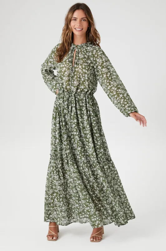 Chiffon Floral Print Self Tie Maxi Dress sold by Urban Planet