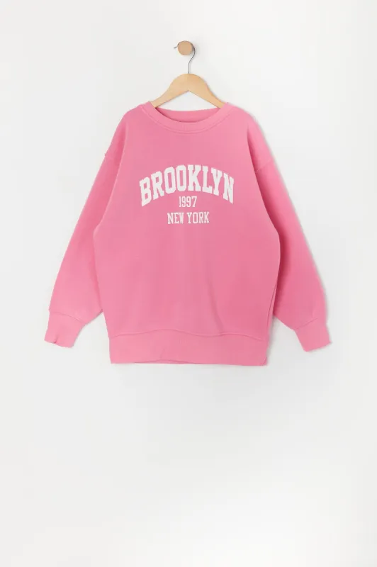 Girls Oversized Brooklyn Graphic Fleece Sweatshirt sold by Urban Planet