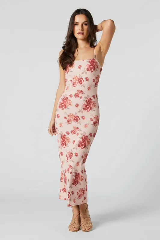 Floral Print Square Neck Bodycon Maxi Dress made by Urban Planet