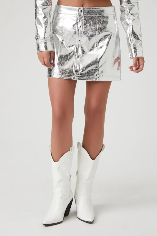 Metallic Faux Leather Mini Skirt sold by Urban Planet