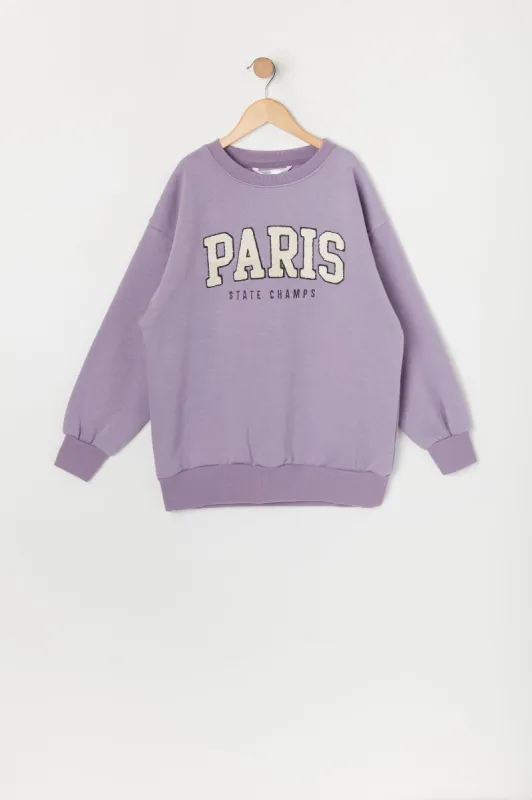 Girls Oversized Paris Sherpa Embroidered Sweatshirt sold by Urban Planet