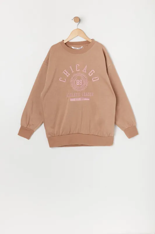 Girls Oversized Chicago Embroidered Sweatshirt sold by Urban Planet