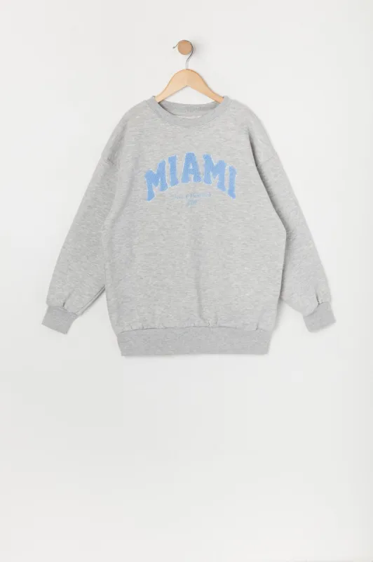 Girls Oversized Miami Sherpa Embroidered Sweatshirt sold by Urban Planet