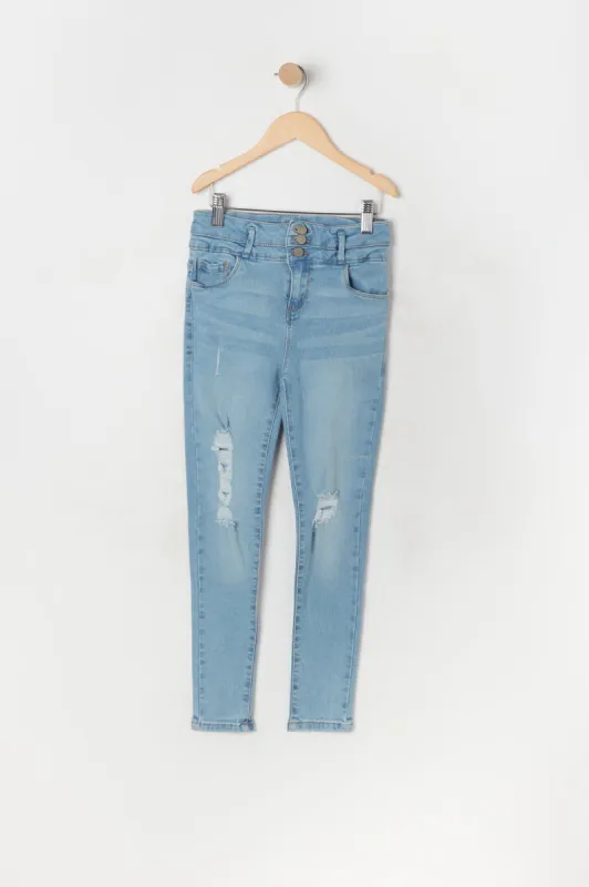 Girls Ibiza Distressed Light Wash Skinny Jean sold by Urban Planet