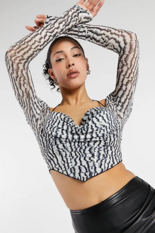 Haut corset en filet noir et blanc avec ourlet en V sold by Urban Planet