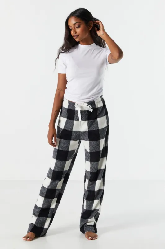 Black and White Plaid Print Plush Pajama Pant sold by Urban Planet