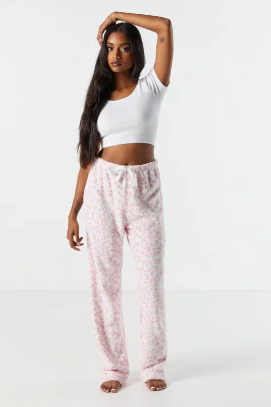 Pink Cheetah Print Plush Pajama Pant sold by Urban Planet