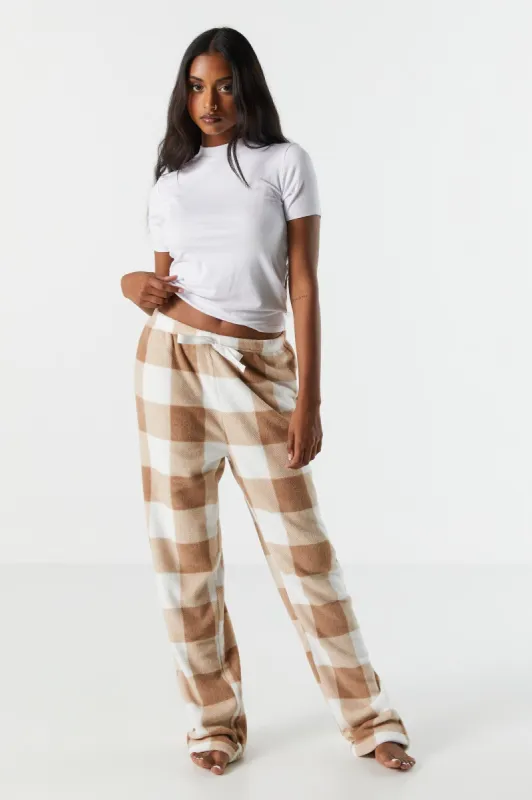 Tan Plaid Print Plush Pajama Pant sold by Urban Planet