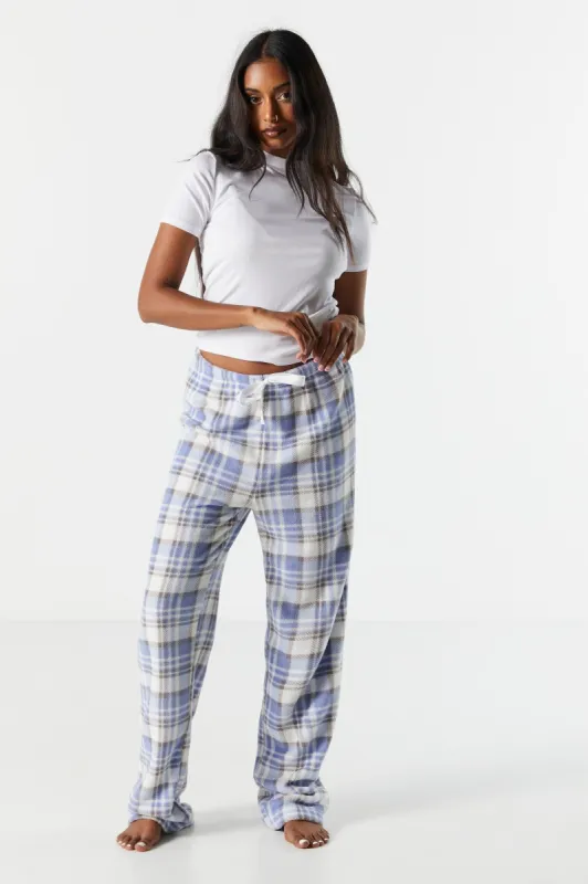 Pantalon de pyjama en peluche à carreaux bleus sold by Urban Planet