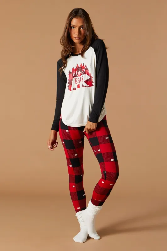 Fammy Jammies Bear Plaid Print 2 Piece Pajama Set sold by Urban Planet